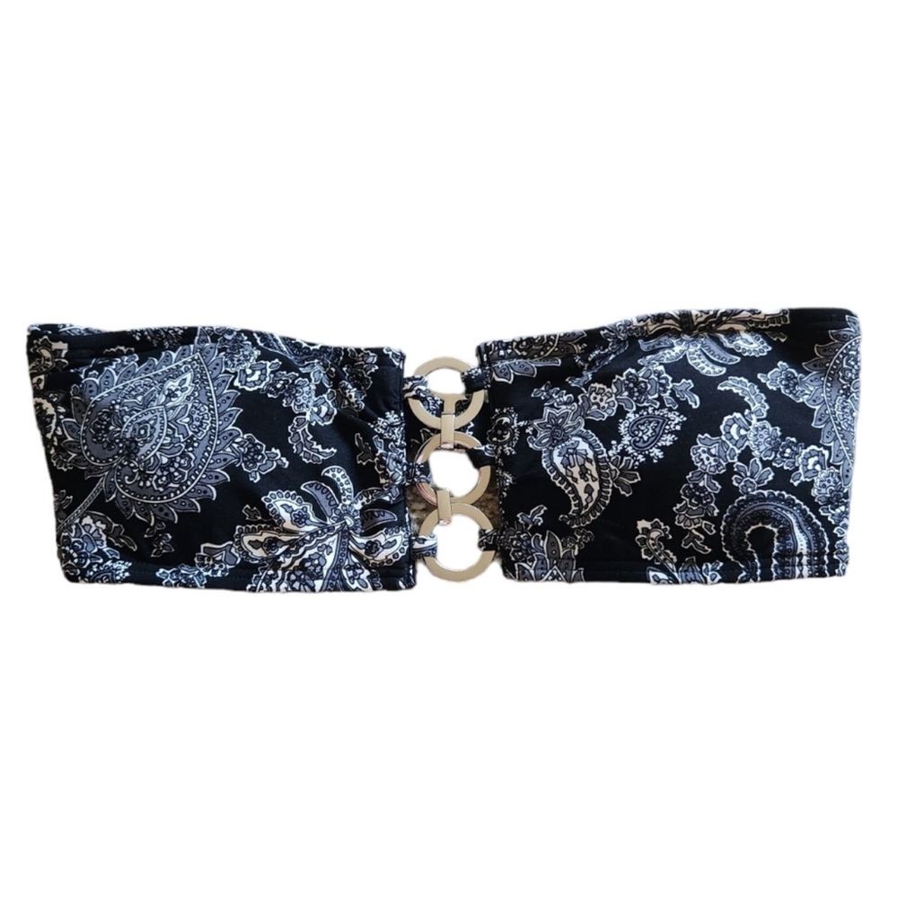 Michael Kors Black and White Paisley Women's strapless bathing suit top xs